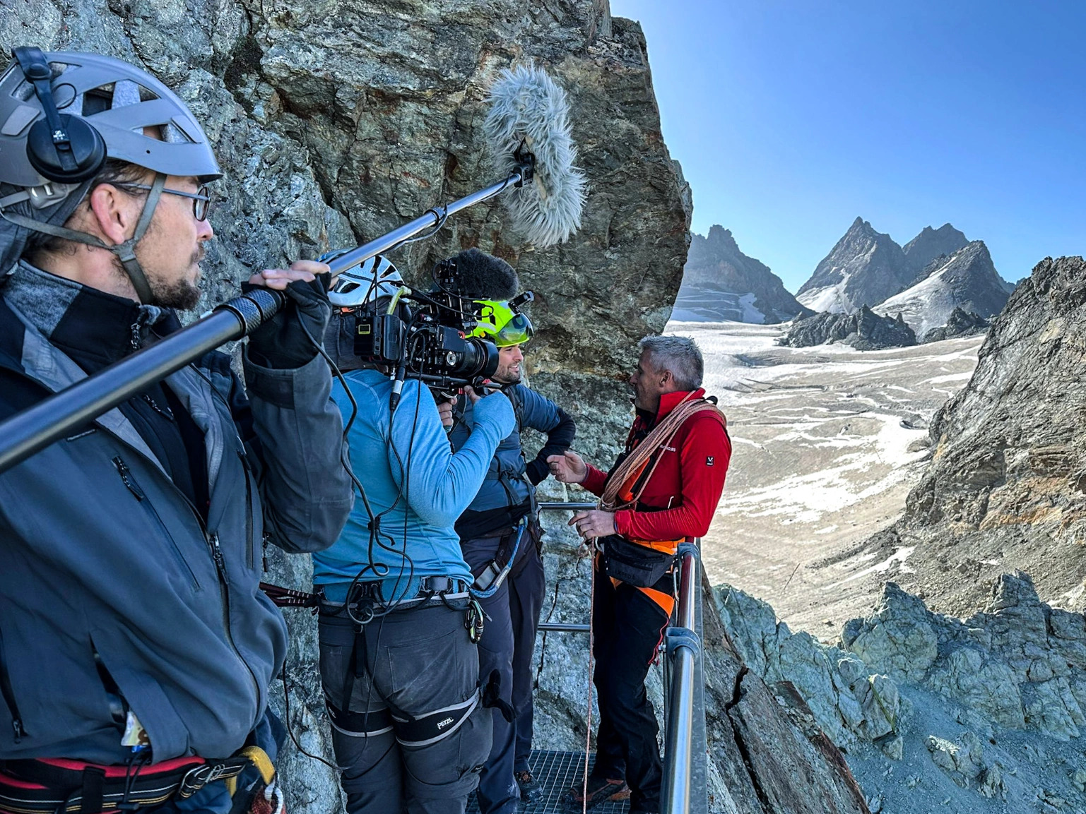 Bergdreh in den Schweizer Alpen Tonassistent Enno Winde Bergerfahrung Klettern Bergsteigen